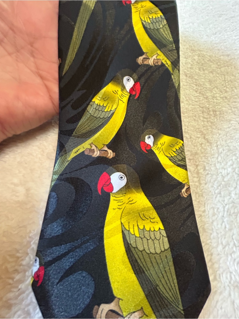 🎁3 for $30 - Vintage Black Necktie with Yellow Parrot
